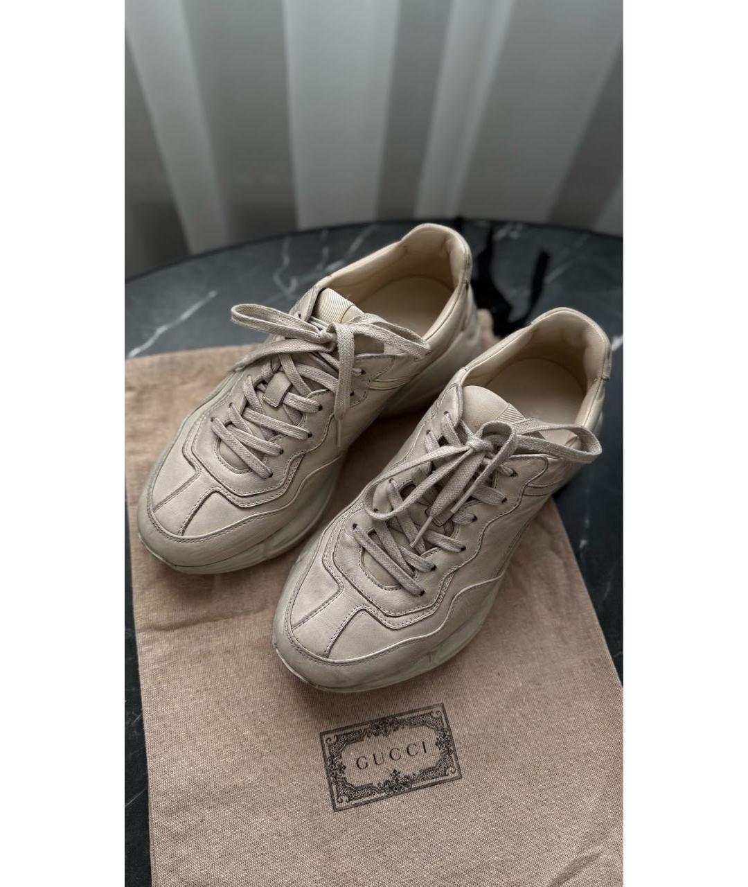 GUCCI Бежевые кожаные низкие кроссовки / кеды, фото 3