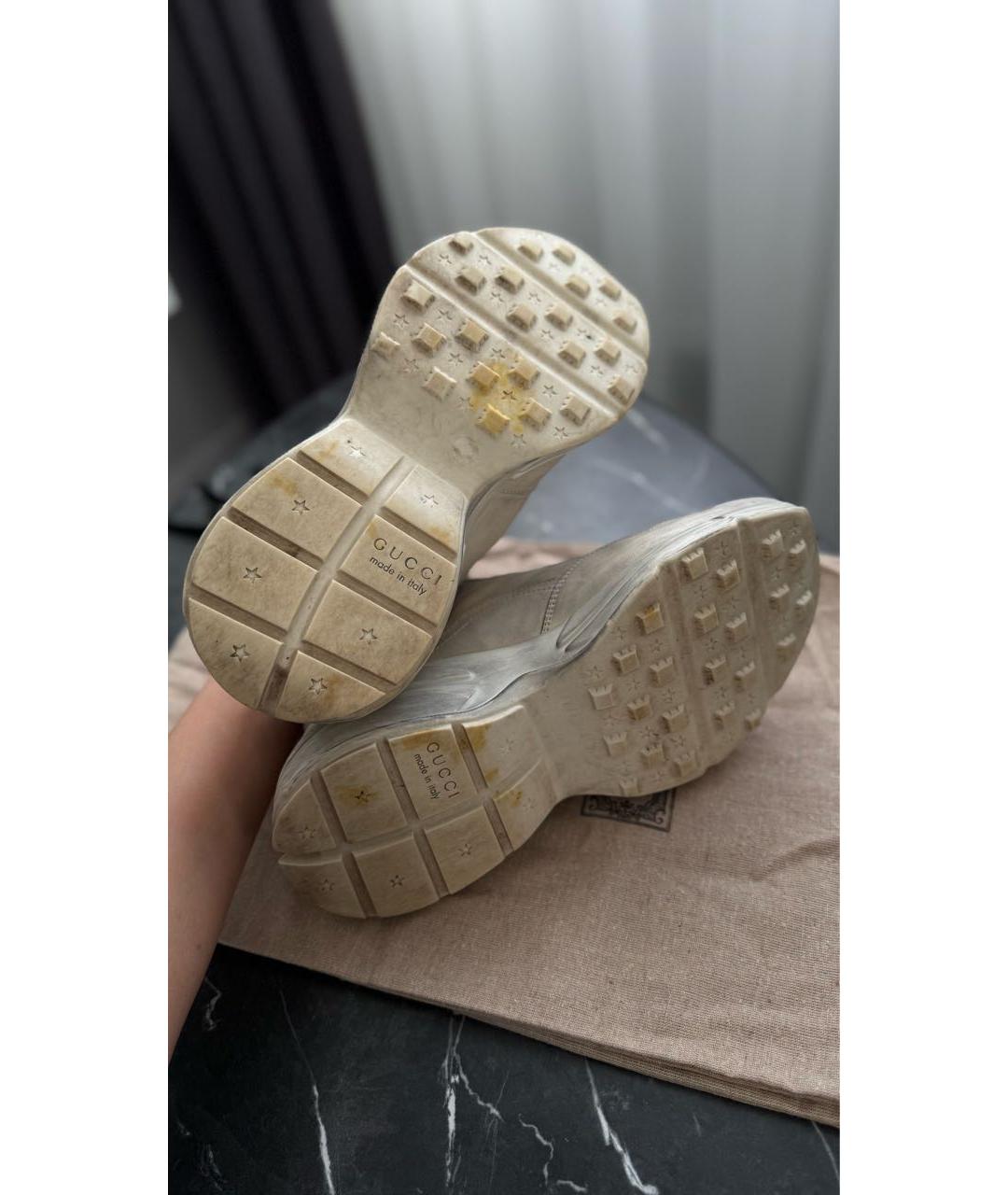 GUCCI Бежевые кожаные низкие кроссовки / кеды, фото 7