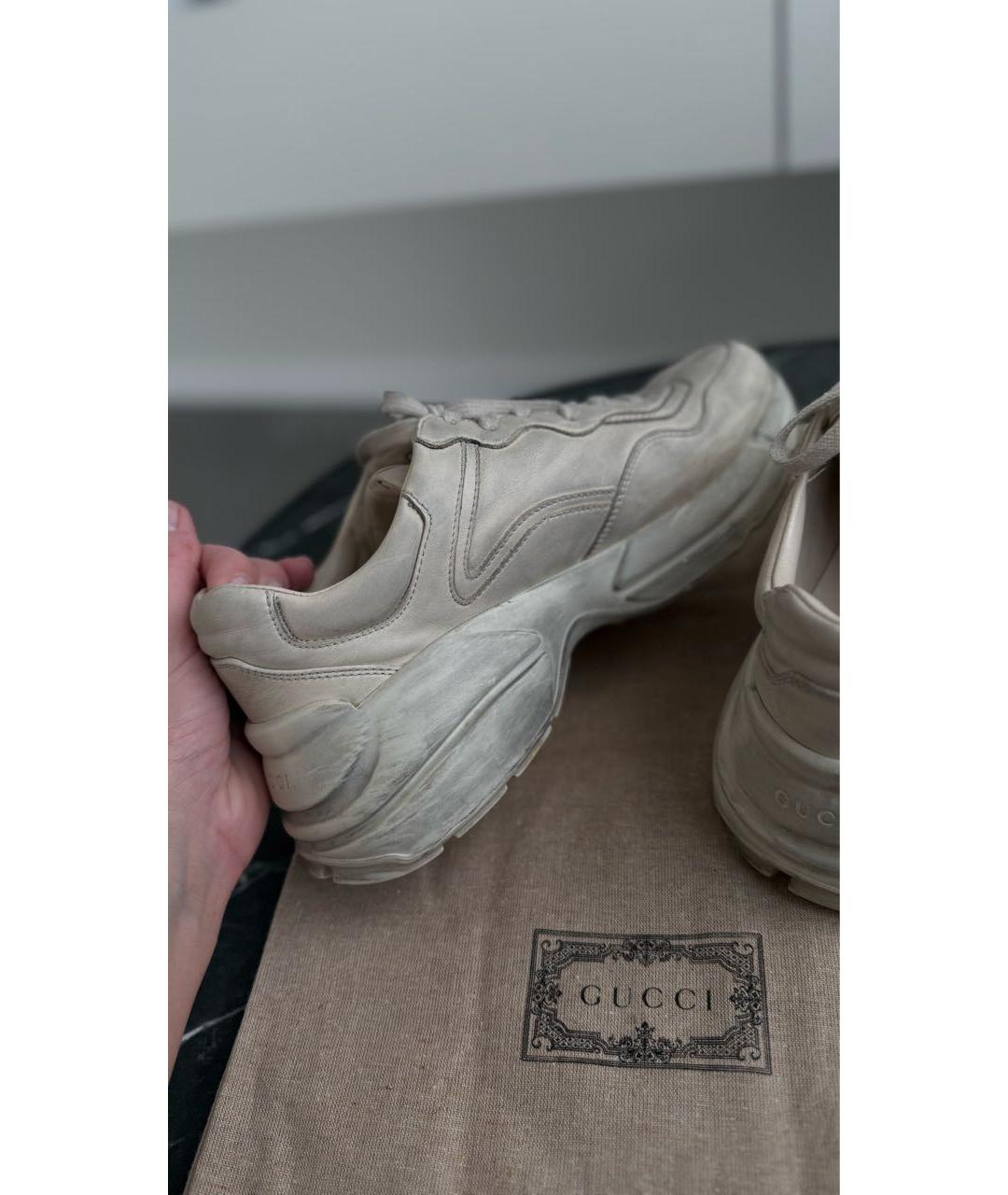 GUCCI Бежевые кожаные низкие кроссовки / кеды, фото 5