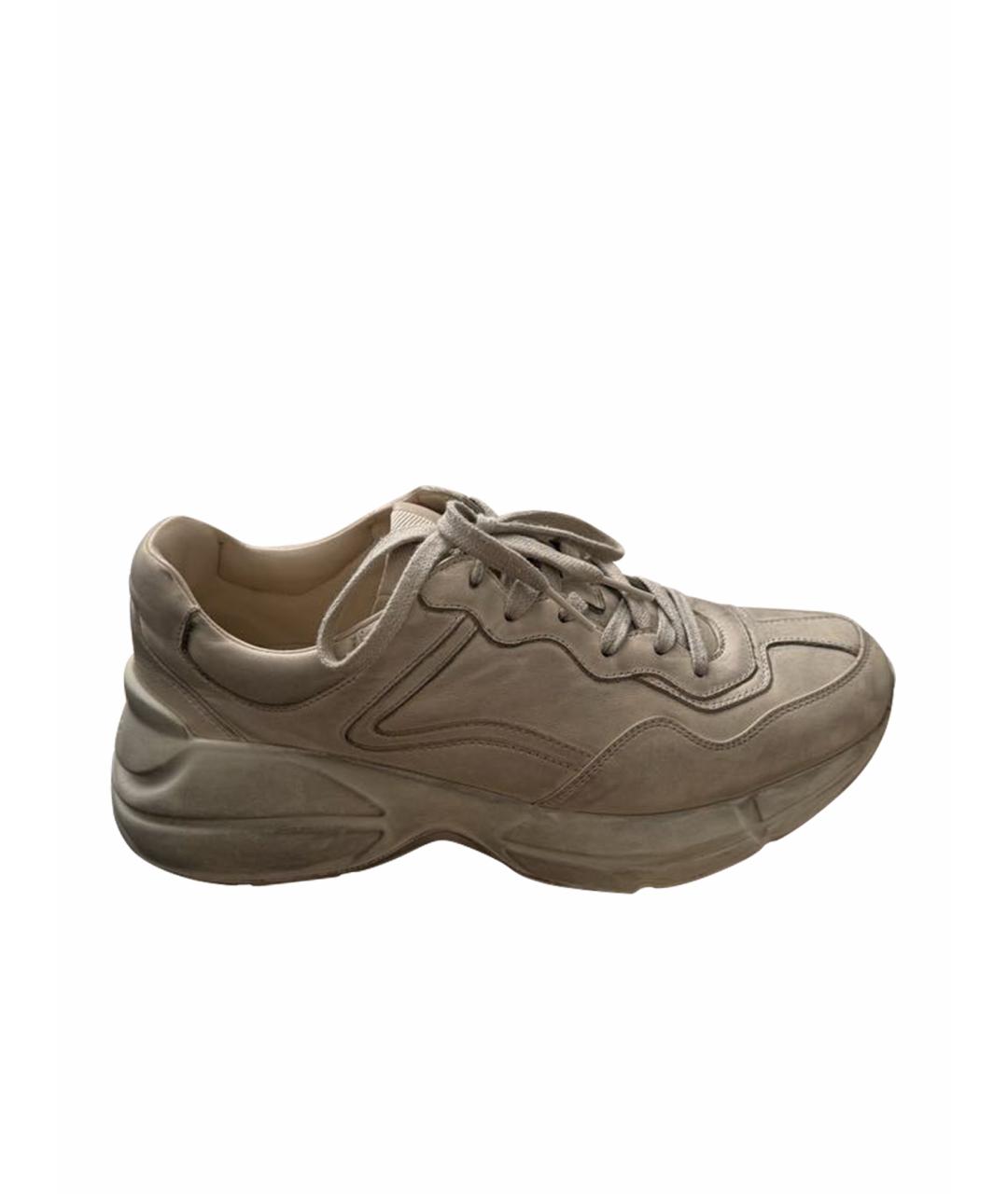 GUCCI Бежевые кожаные низкие кроссовки / кеды, фото 1