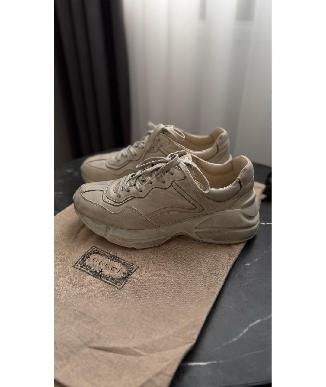 GUCCI Бежевые кожаные низкие кроссовки / кеды, фото 9