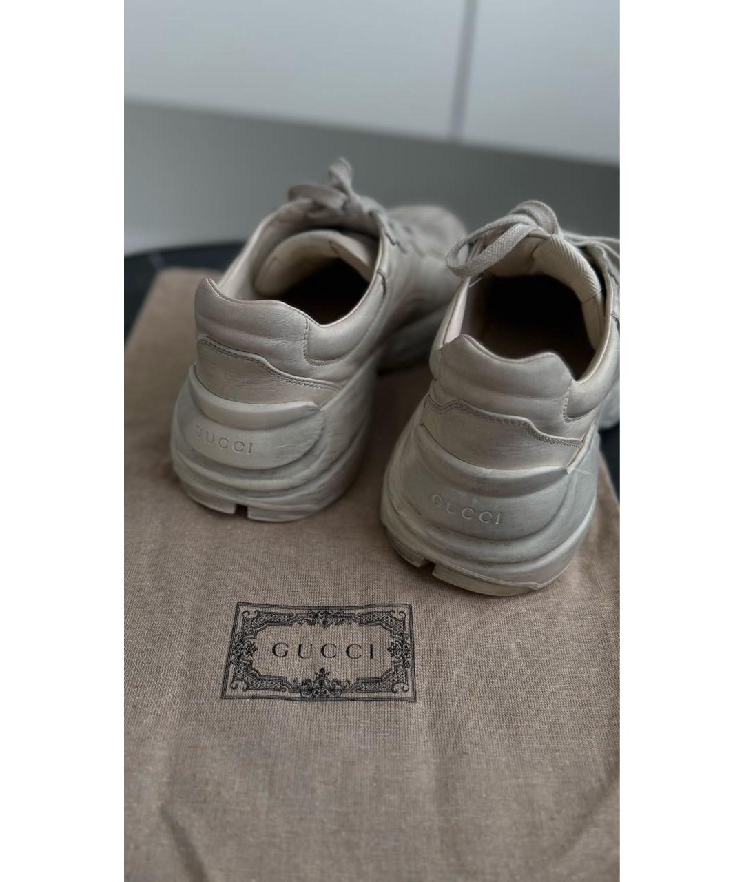 GUCCI Бежевые кожаные низкие кроссовки / кеды, фото 4