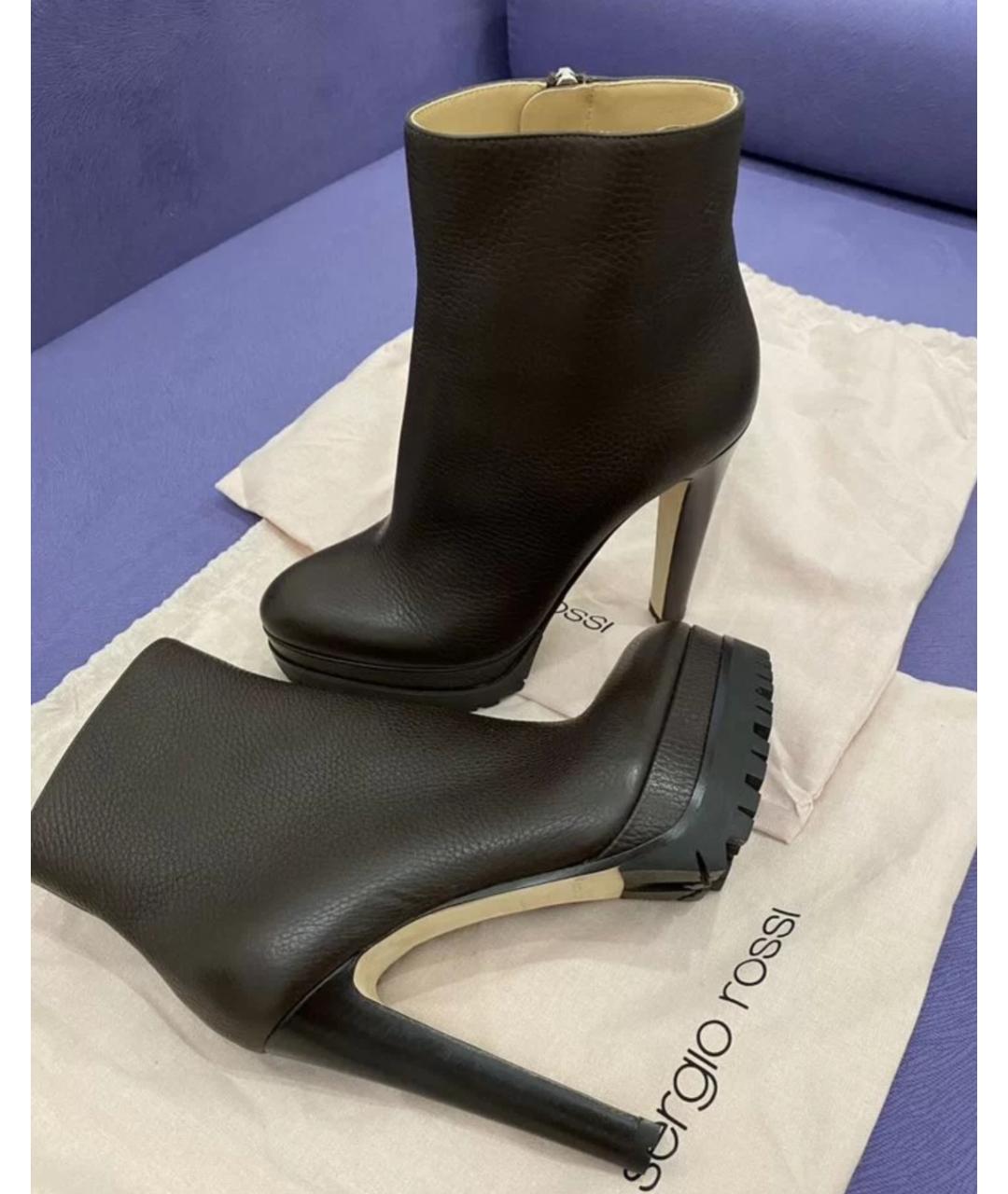 SERGIO ROSSI Коричневые кожаные ботильоны, фото 6