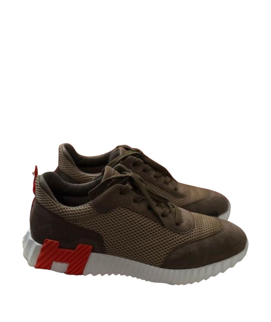 HERMES Коричневые замшевые низкие кроссовки / кеды, фото 1