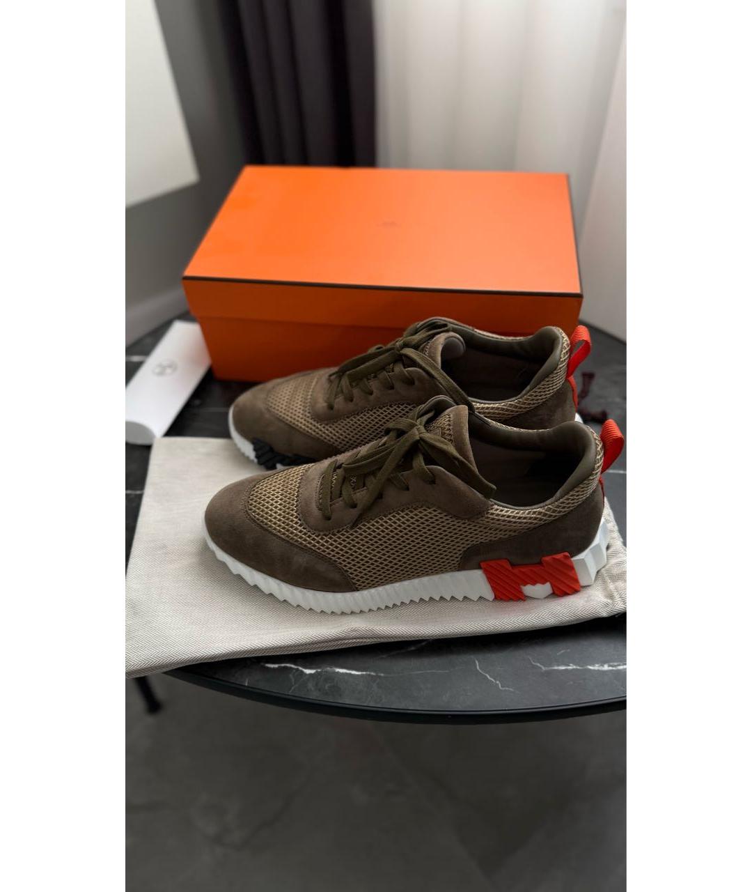 HERMES Коричневые замшевые низкие кроссовки / кеды, фото 2