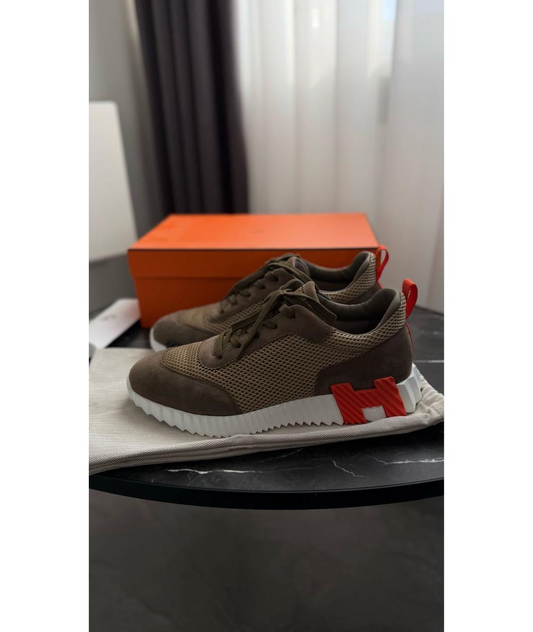 HERMES Коричневые замшевые низкие кроссовки / кеды, фото 9