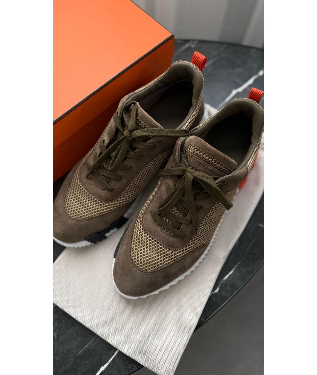 HERMES Коричневые замшевые низкие кроссовки / кеды, фото 3