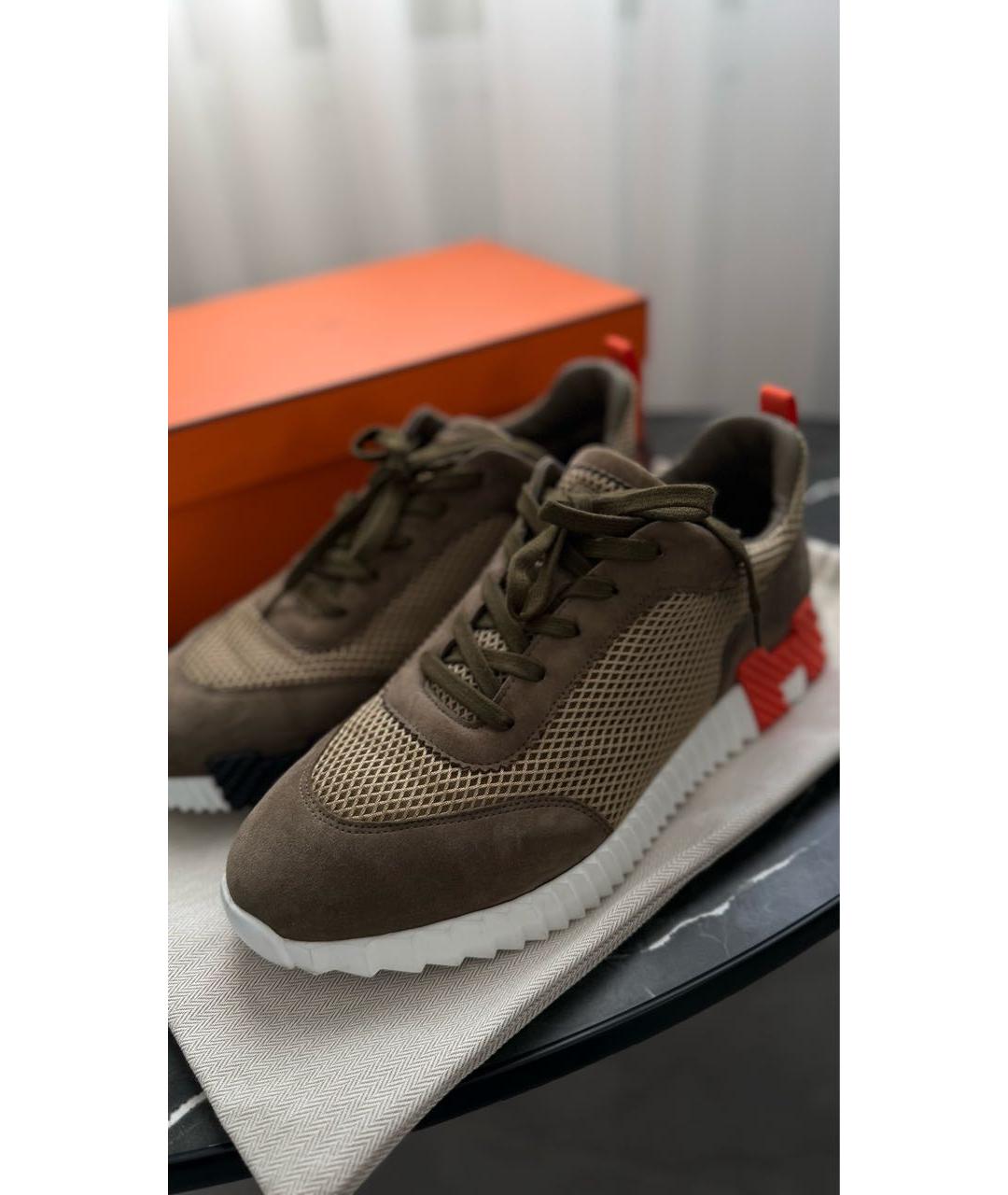 HERMES Коричневые замшевые низкие кроссовки / кеды, фото 6