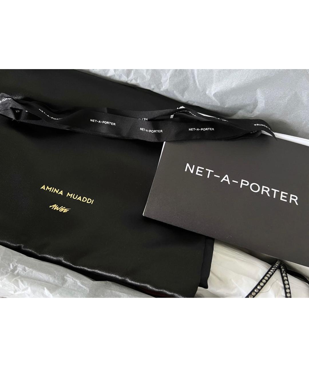 Amina Muaddi Черные текстильные босоножки, фото 4