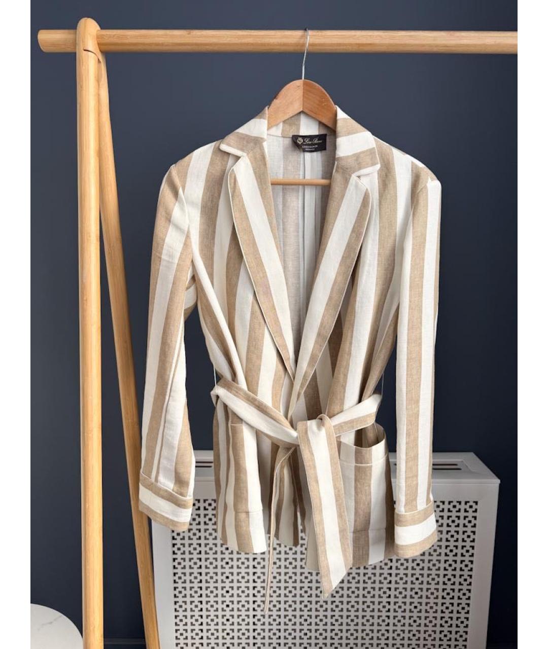 LORO PIANA Бежевый льняной жакет/пиджак, фото 7
