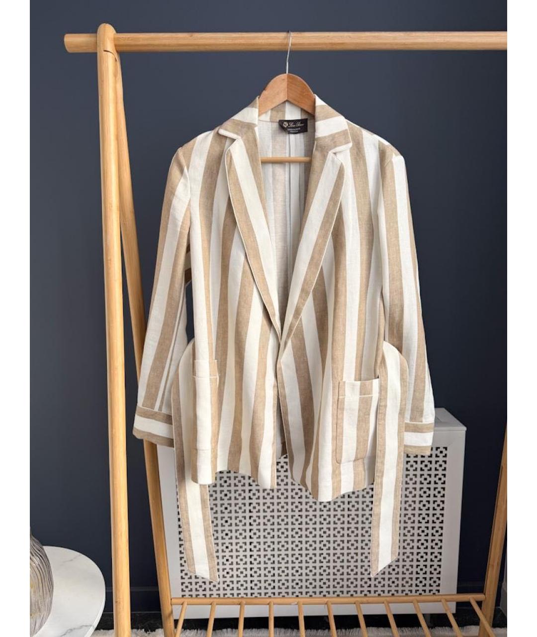 LORO PIANA Бежевый льняной жакет/пиджак, фото 9