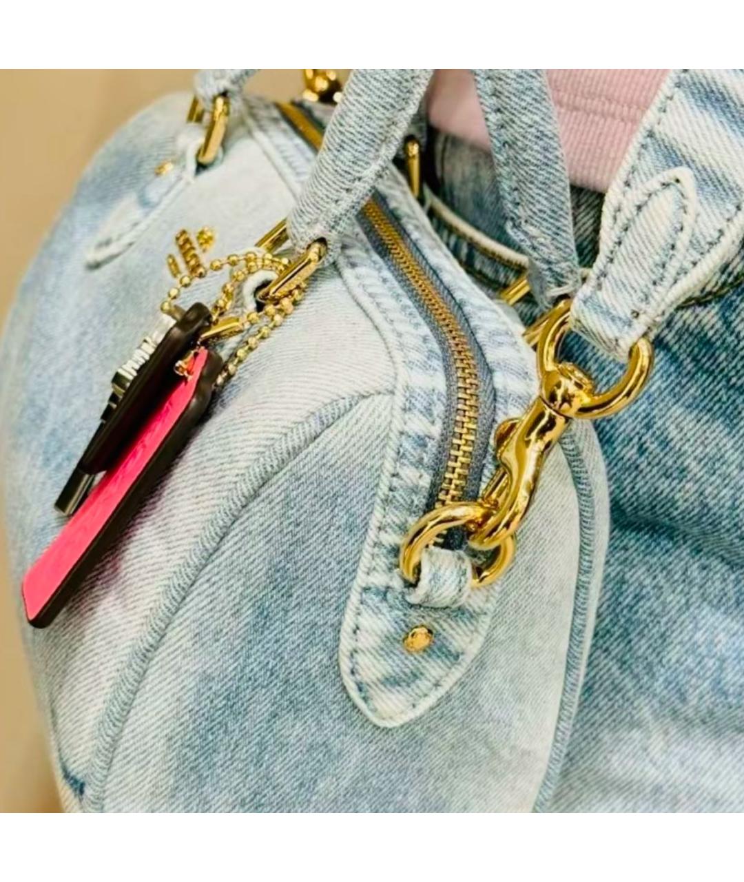 COACH Голубая деним сумка с короткими ручками, фото 7