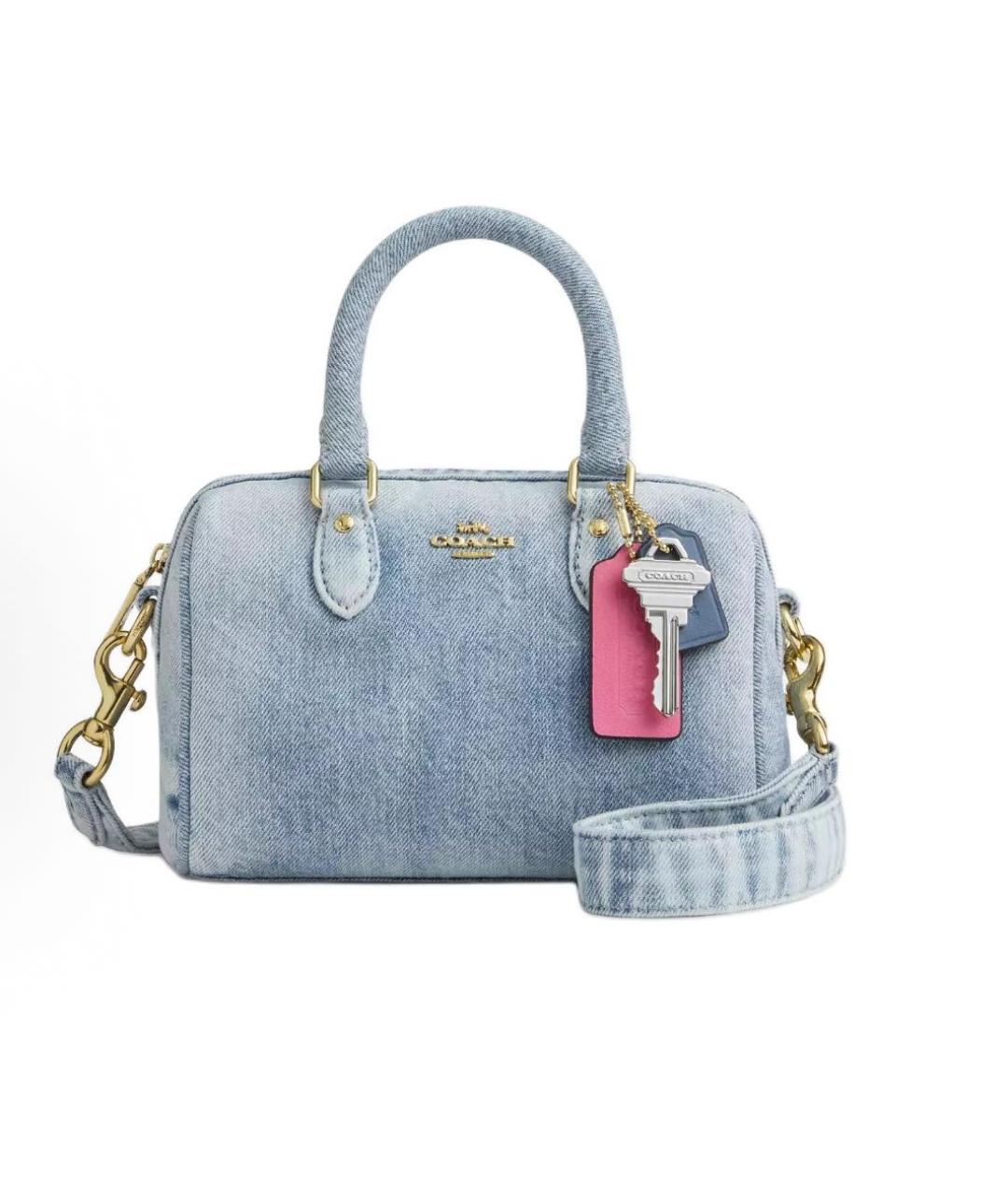 COACH Голубая деним сумка с короткими ручками, фото 9