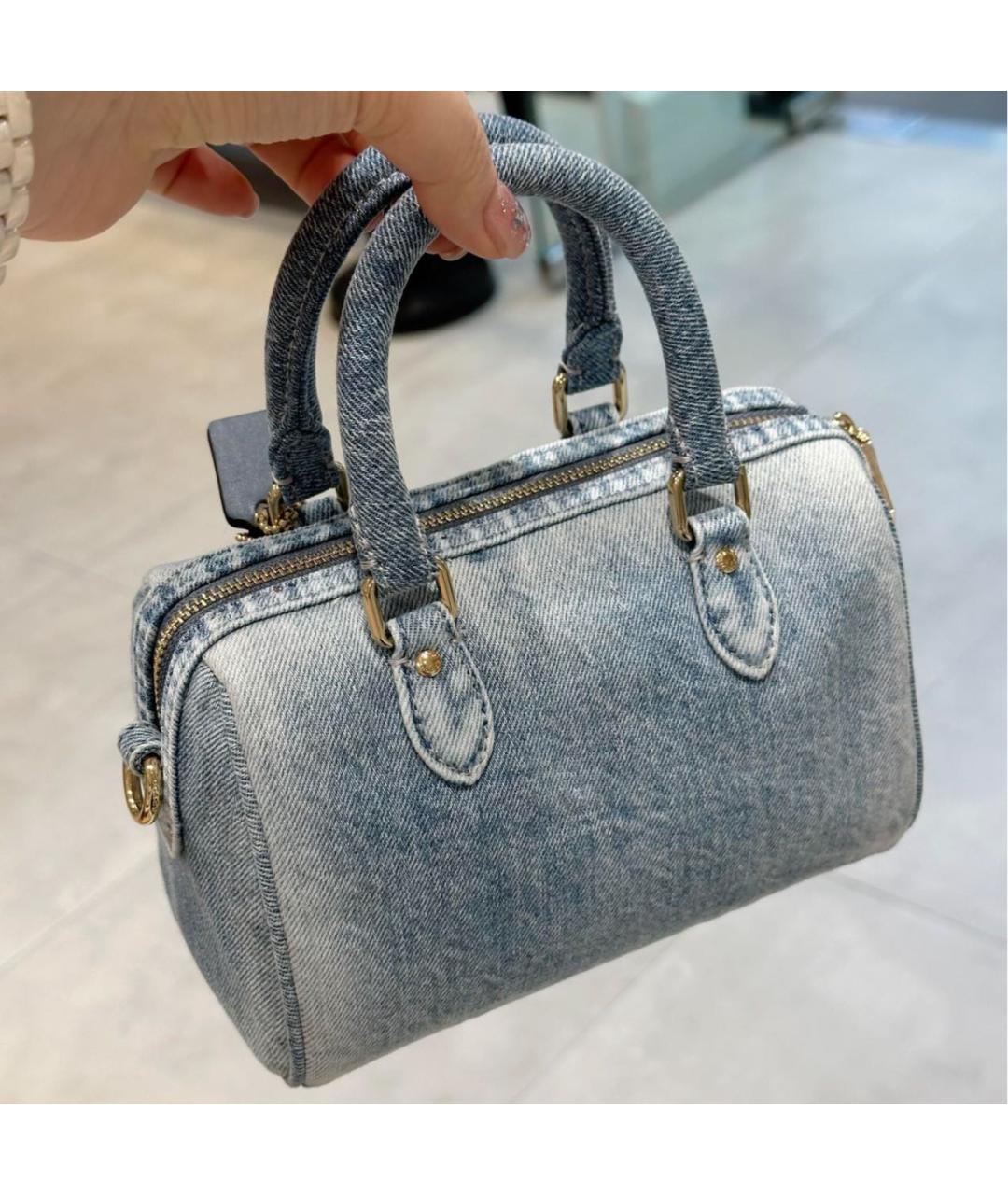 COACH Голубая деним сумка с короткими ручками, фото 6