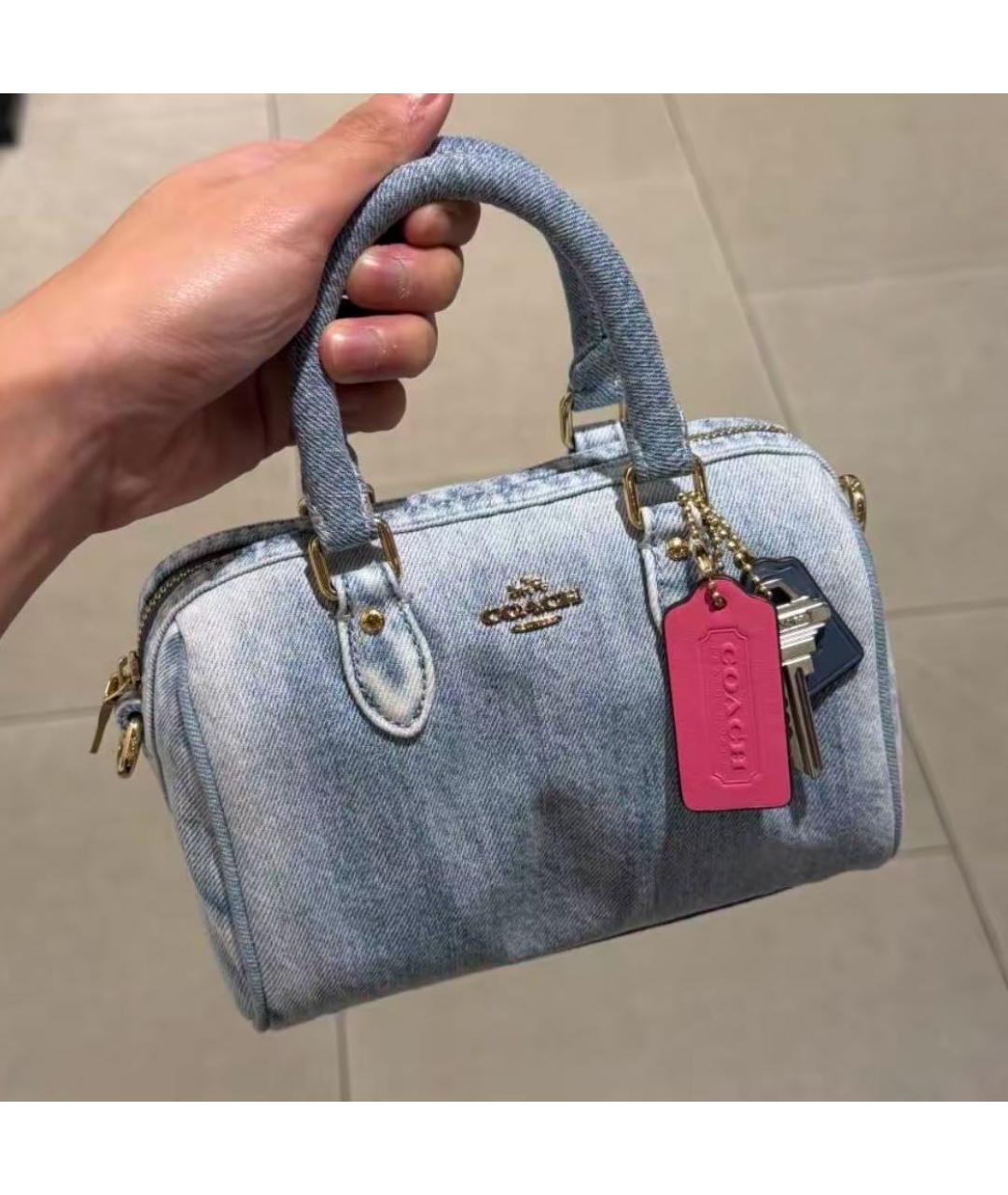 COACH Голубая деним сумка с короткими ручками, фото 5