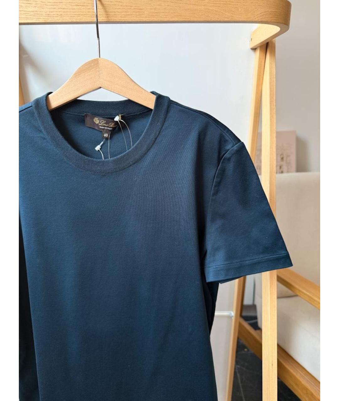 LORO PIANA Темно-синяя хлопковая футболка, фото 5