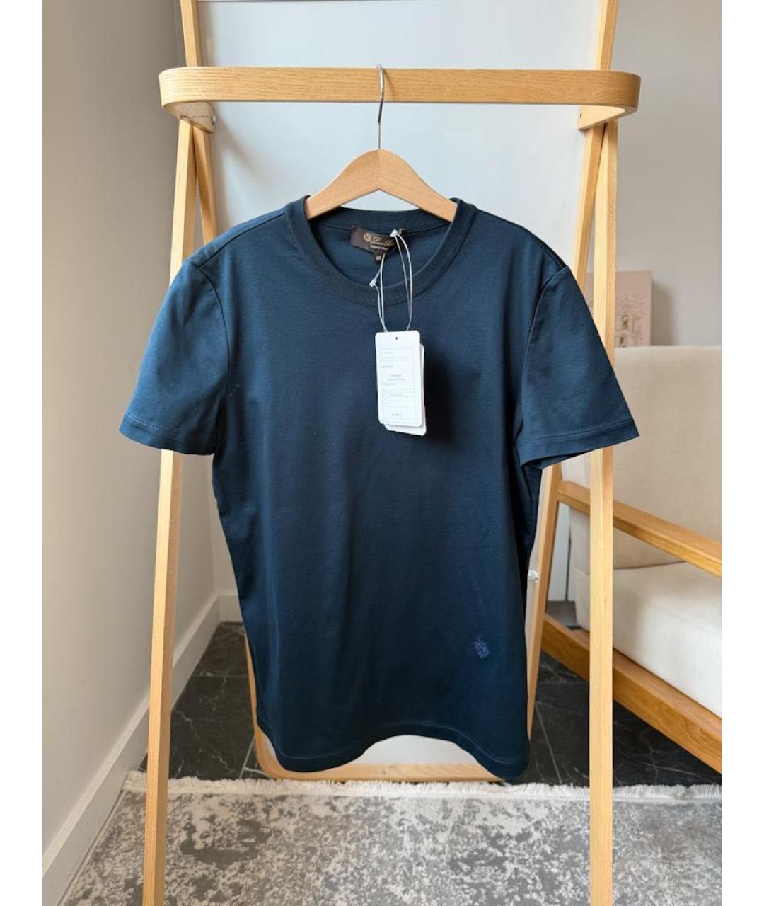 LORO PIANA Темно-синяя хлопковая футболка, фото 6