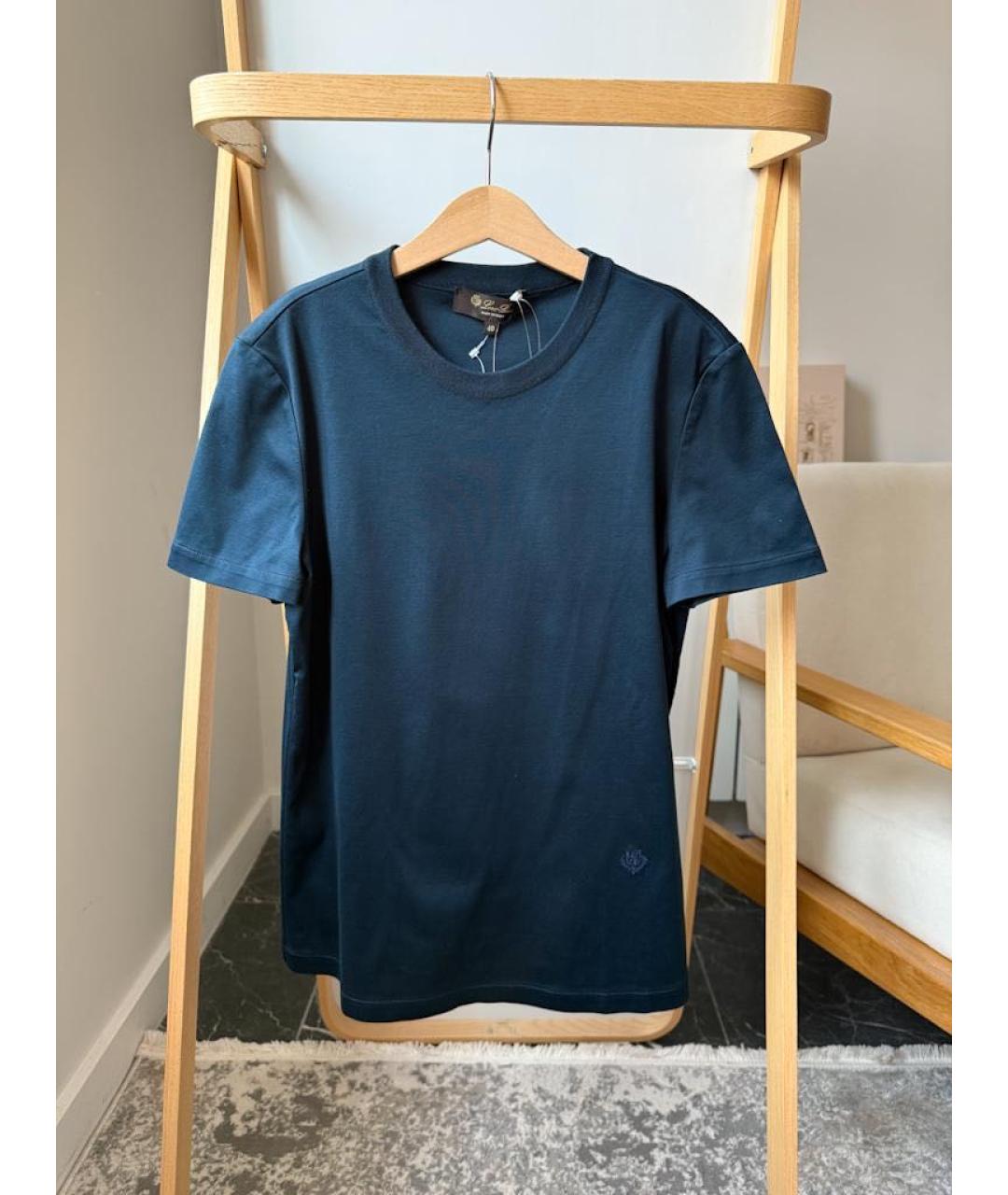 LORO PIANA Темно-синяя хлопковая футболка, фото 3