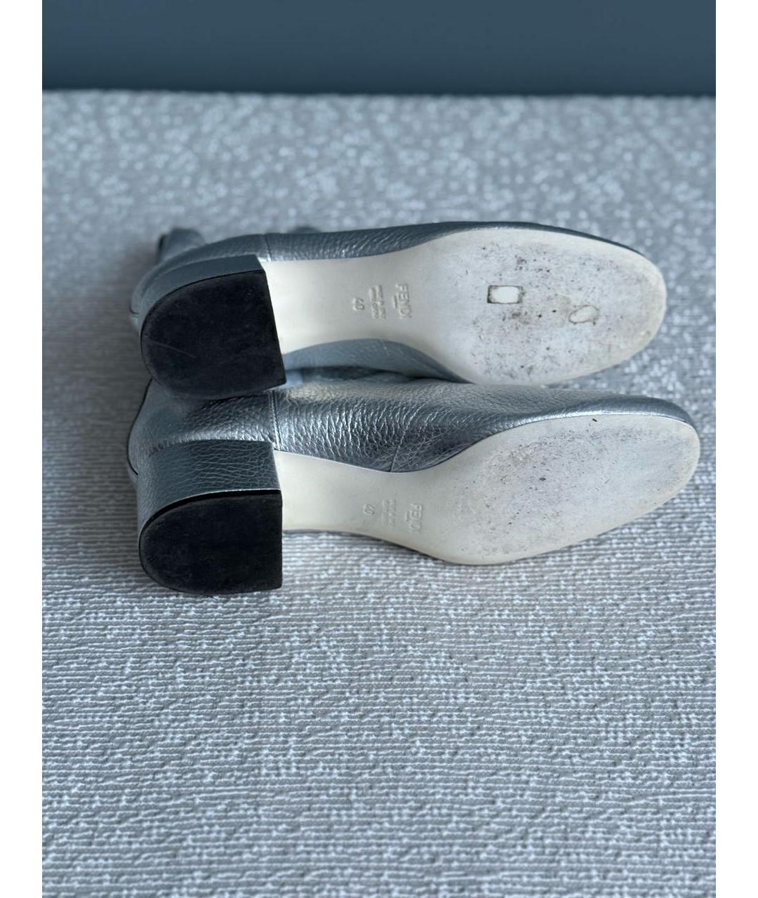 FENDI Серебряные кожаные полусапоги, фото 6