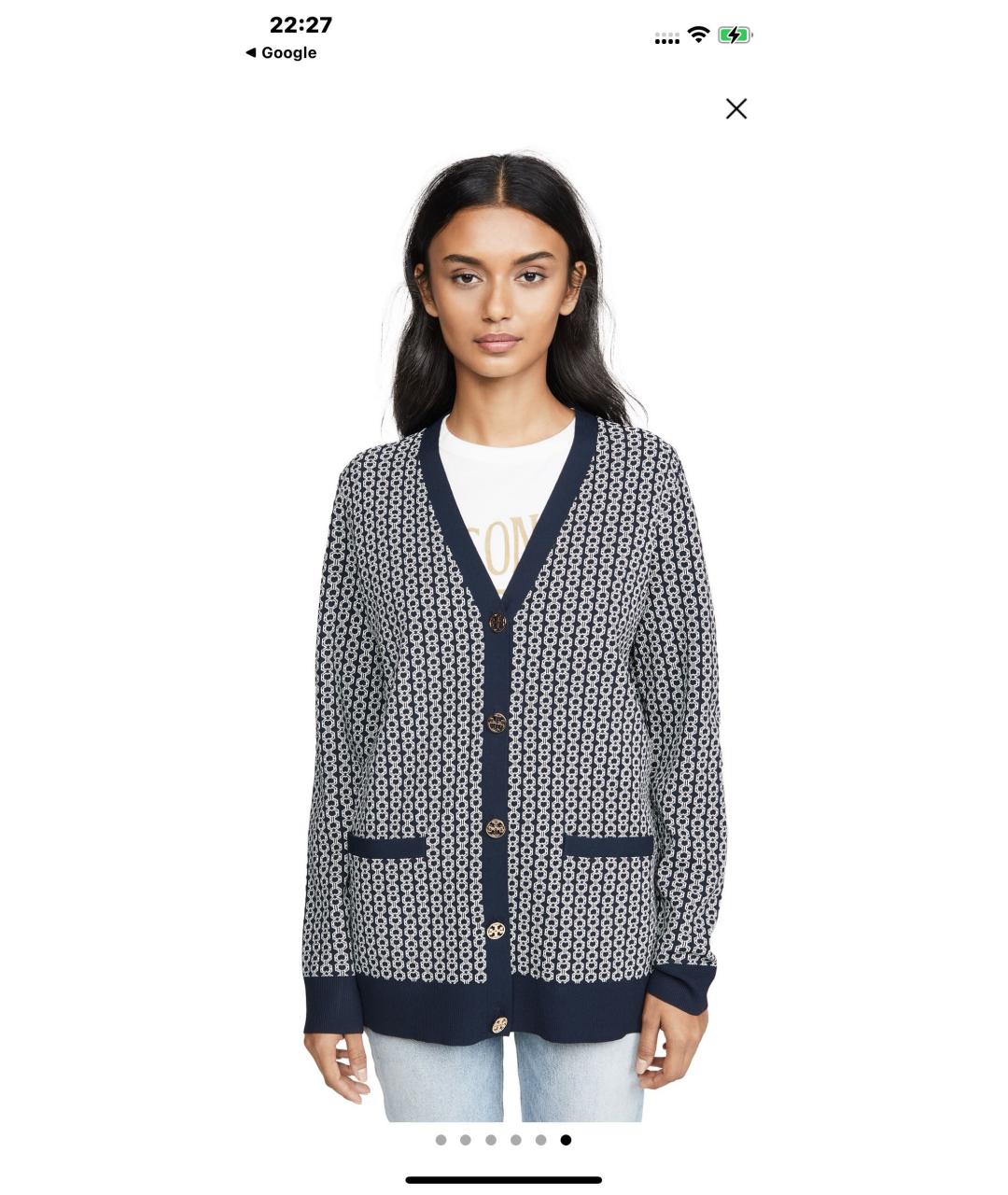 TORY BURCH Темно-синий вискозный кардиган, фото 8