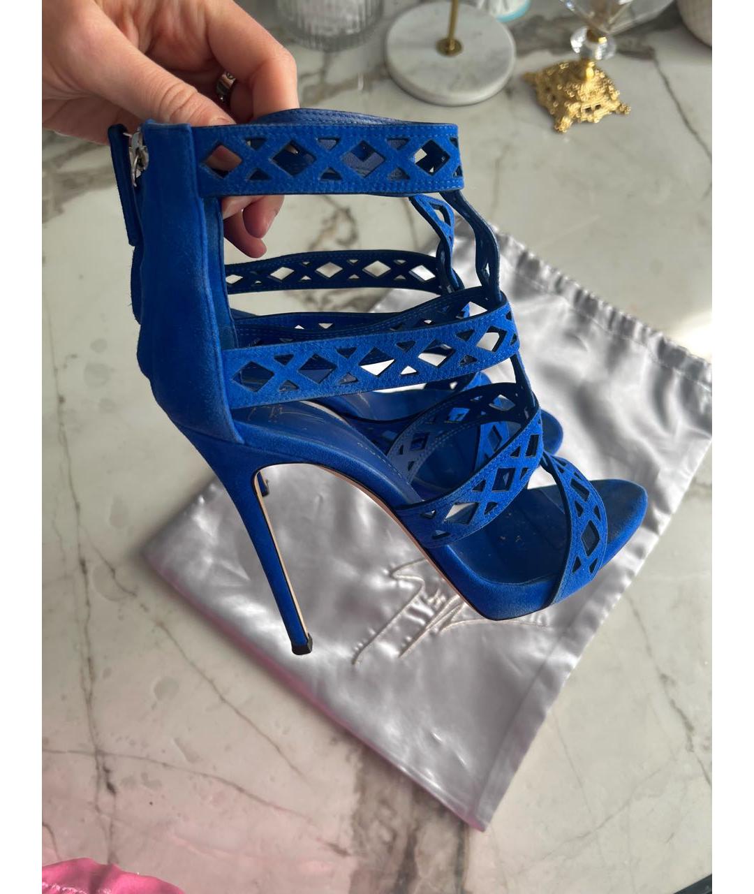 GIUSEPPE ZANOTTI DESIGN Синие замшевые босоножки, фото 5