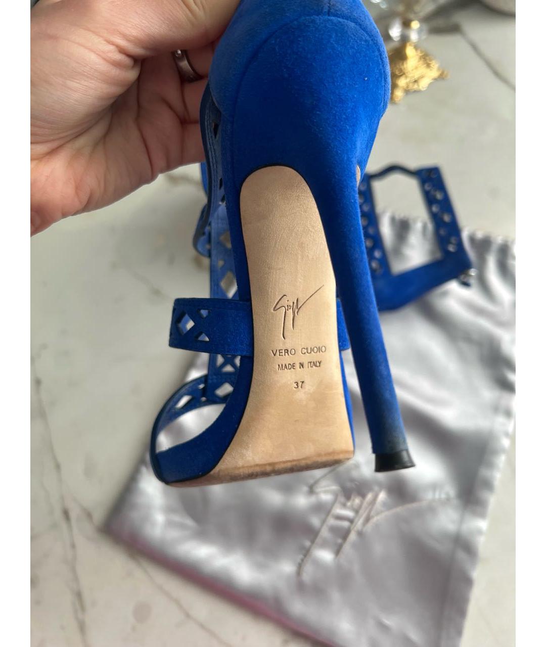 GIUSEPPE ZANOTTI DESIGN Синие замшевые босоножки, фото 7