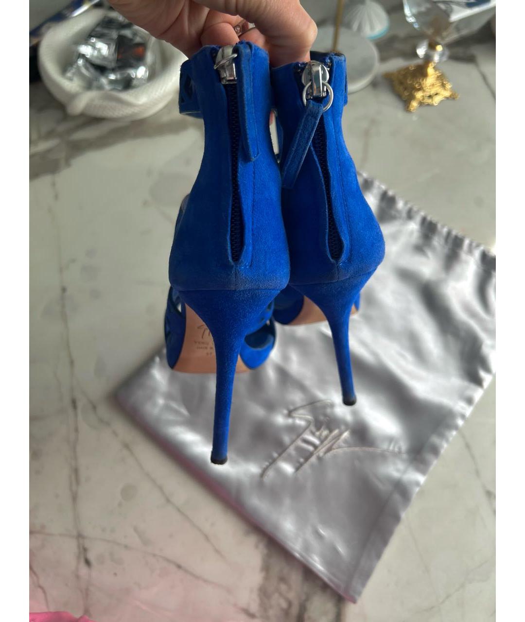 GIUSEPPE ZANOTTI DESIGN Синие замшевые босоножки, фото 4