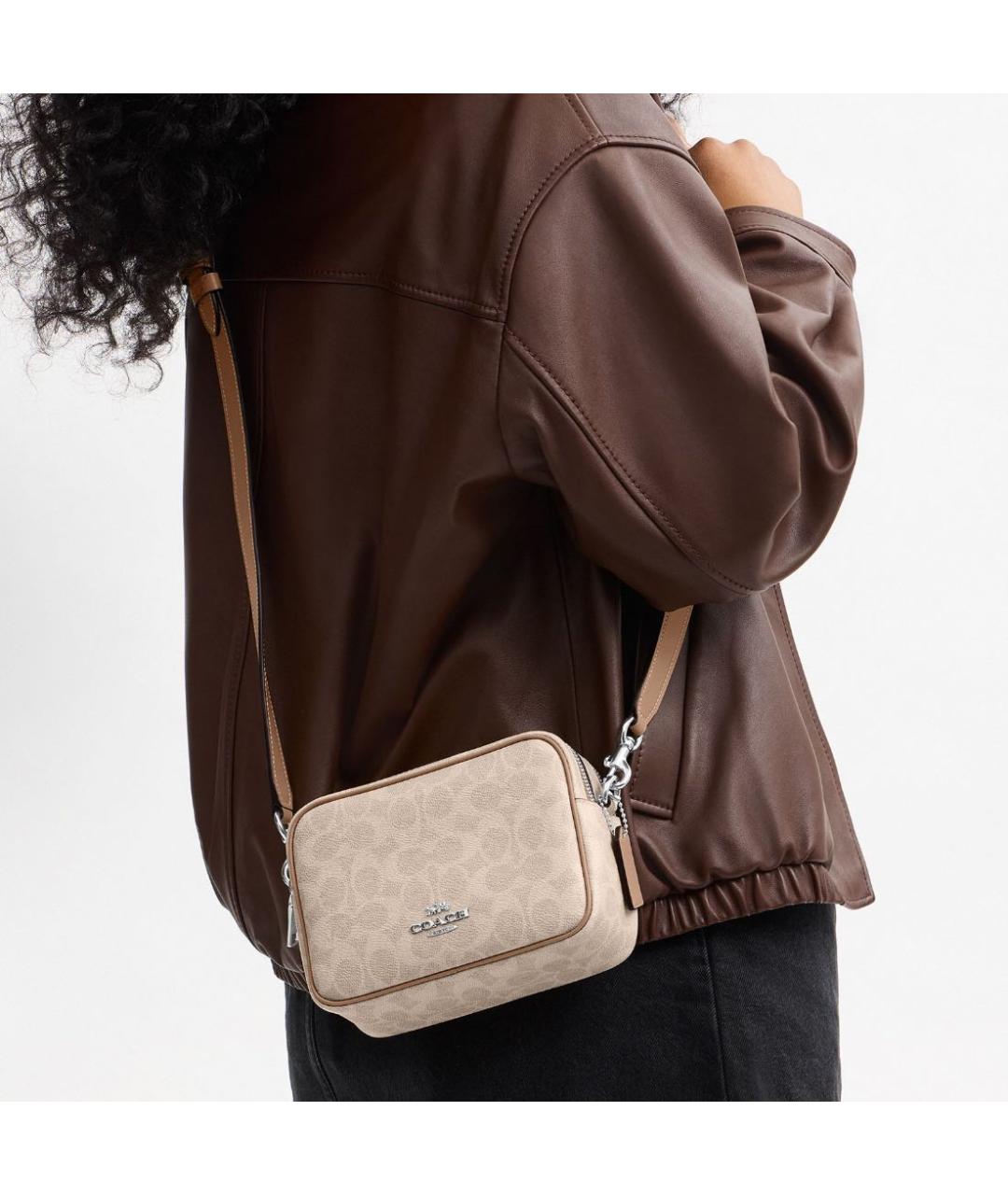 COACH Бежевая сумка через плечо из искусственной кожи, фото 4