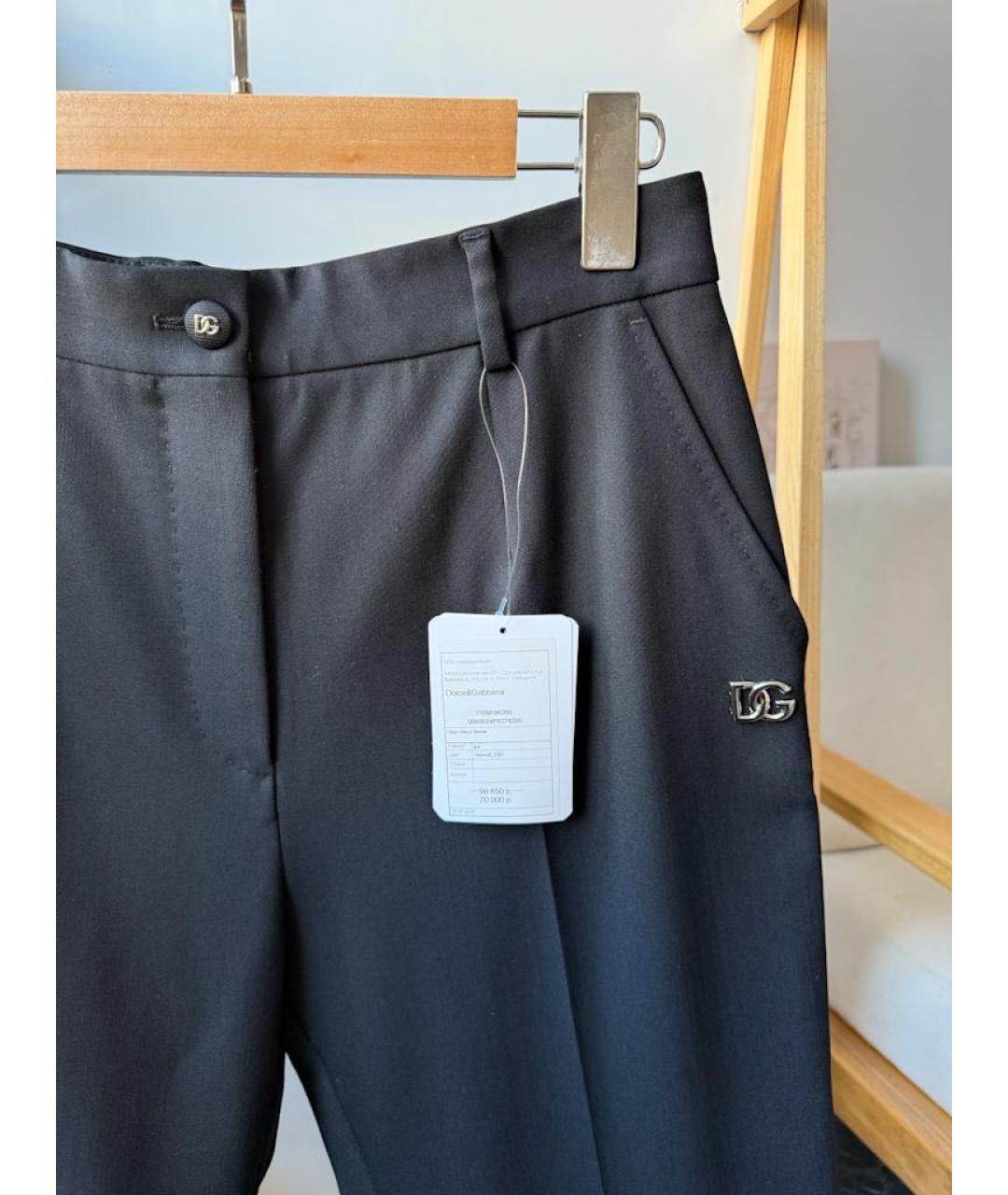 DOLCE&GABBANA Черные шерстяные прямые брюки, фото 4