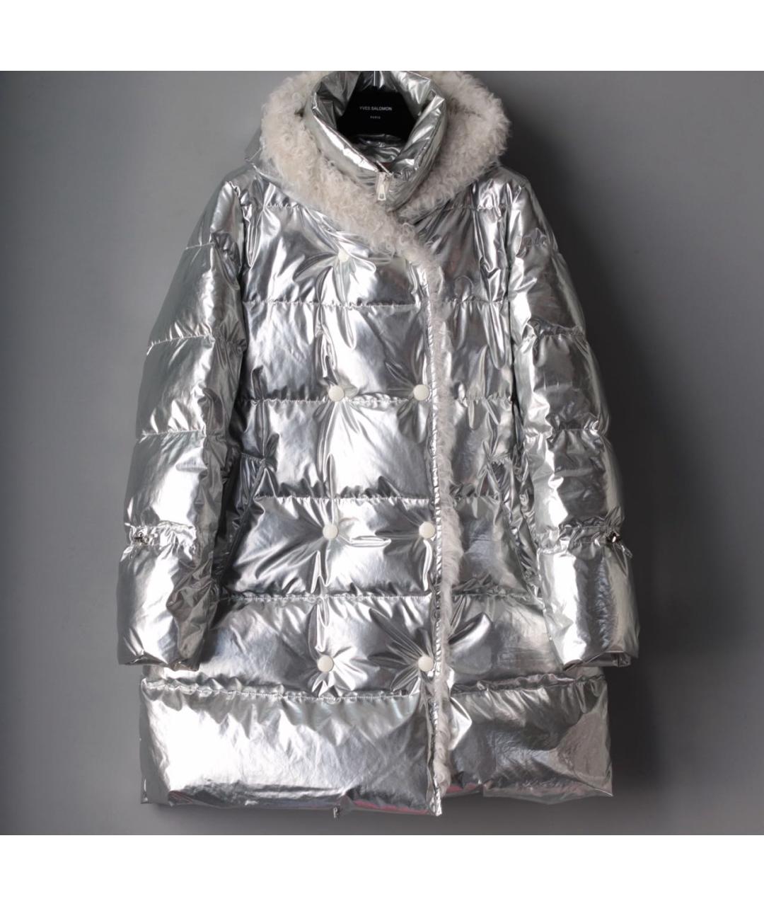 YVES SALOMON Серебрянный полиэстеровый пуховик, фото 2