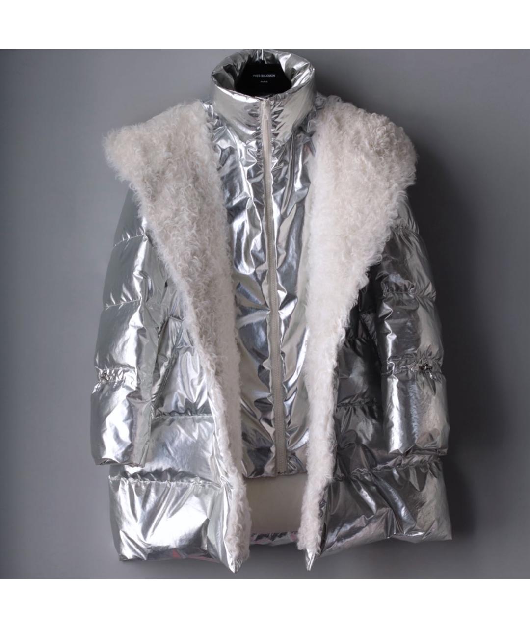 YVES SALOMON Серебрянный полиэстеровый пуховик, фото 5