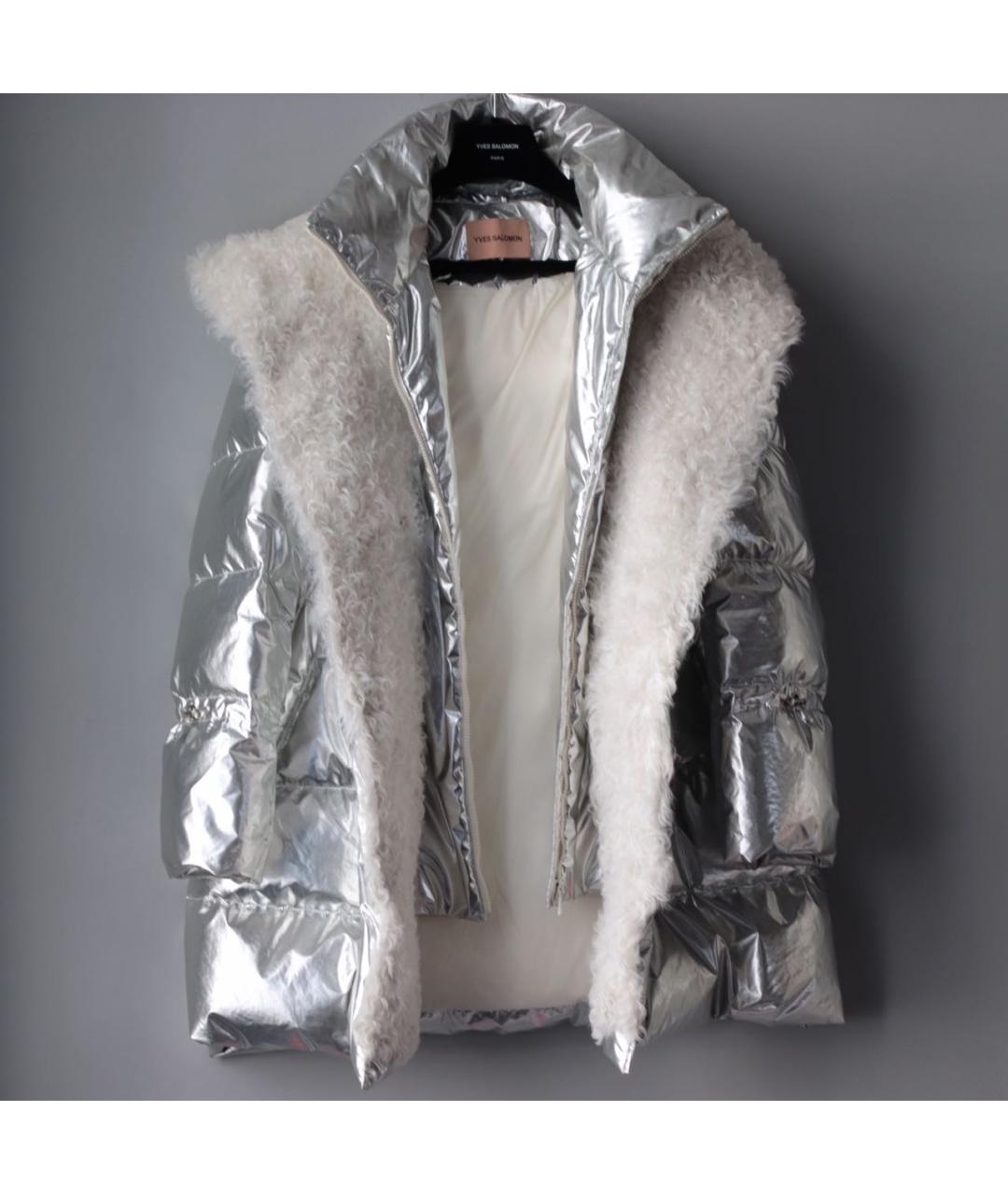 YVES SALOMON Серебрянный полиэстеровый пуховик, фото 6