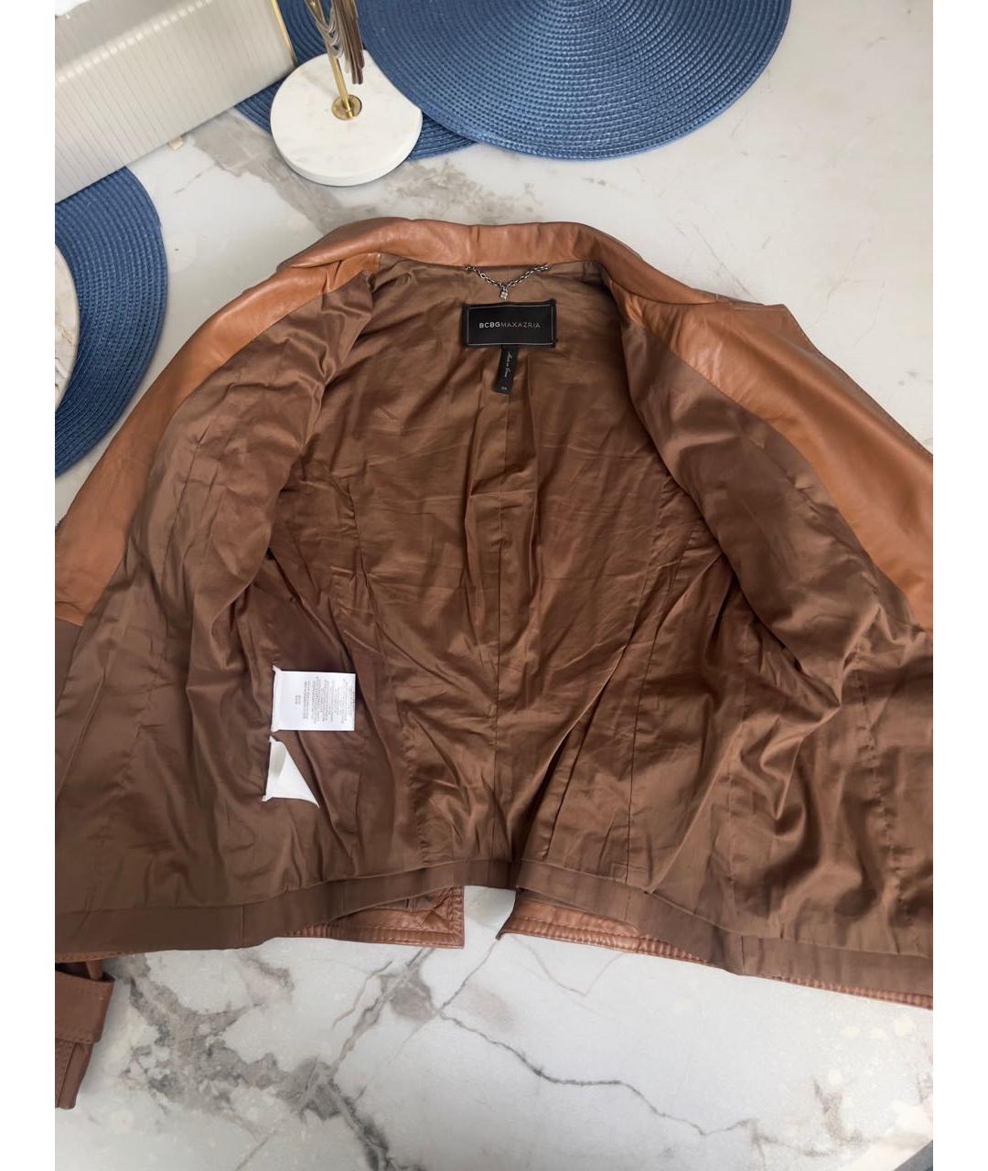 BCBG MAXAZRIA Коричневая кожаная куртка, фото 8
