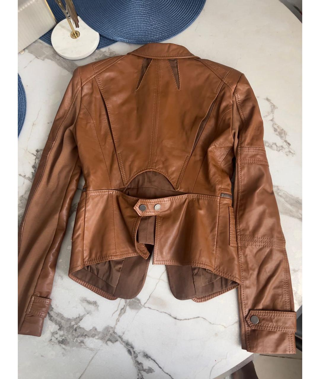 BCBG MAXAZRIA Коричневая кожаная куртка, фото 5