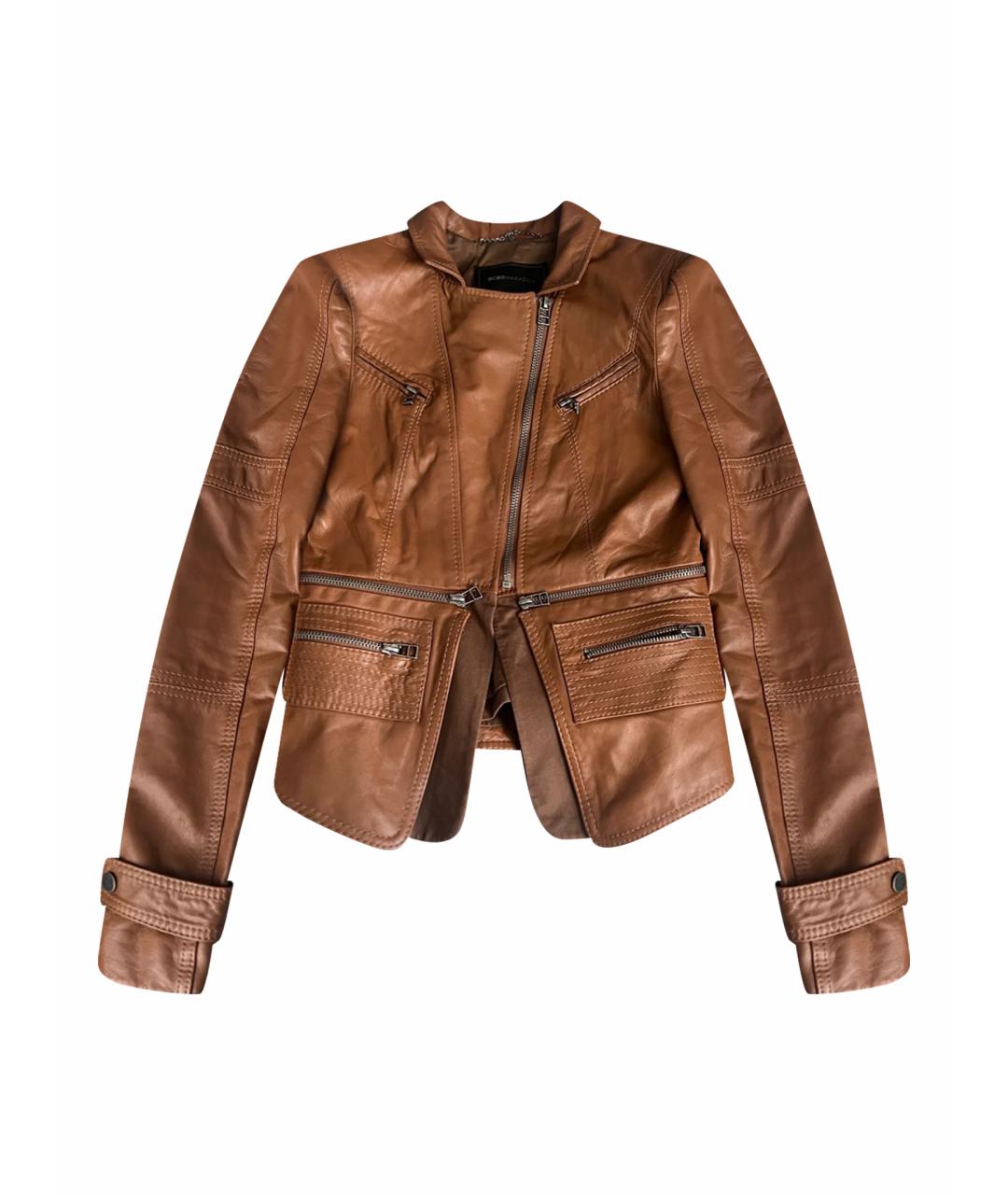 BCBG MAXAZRIA Коричневая кожаная куртка, фото 1