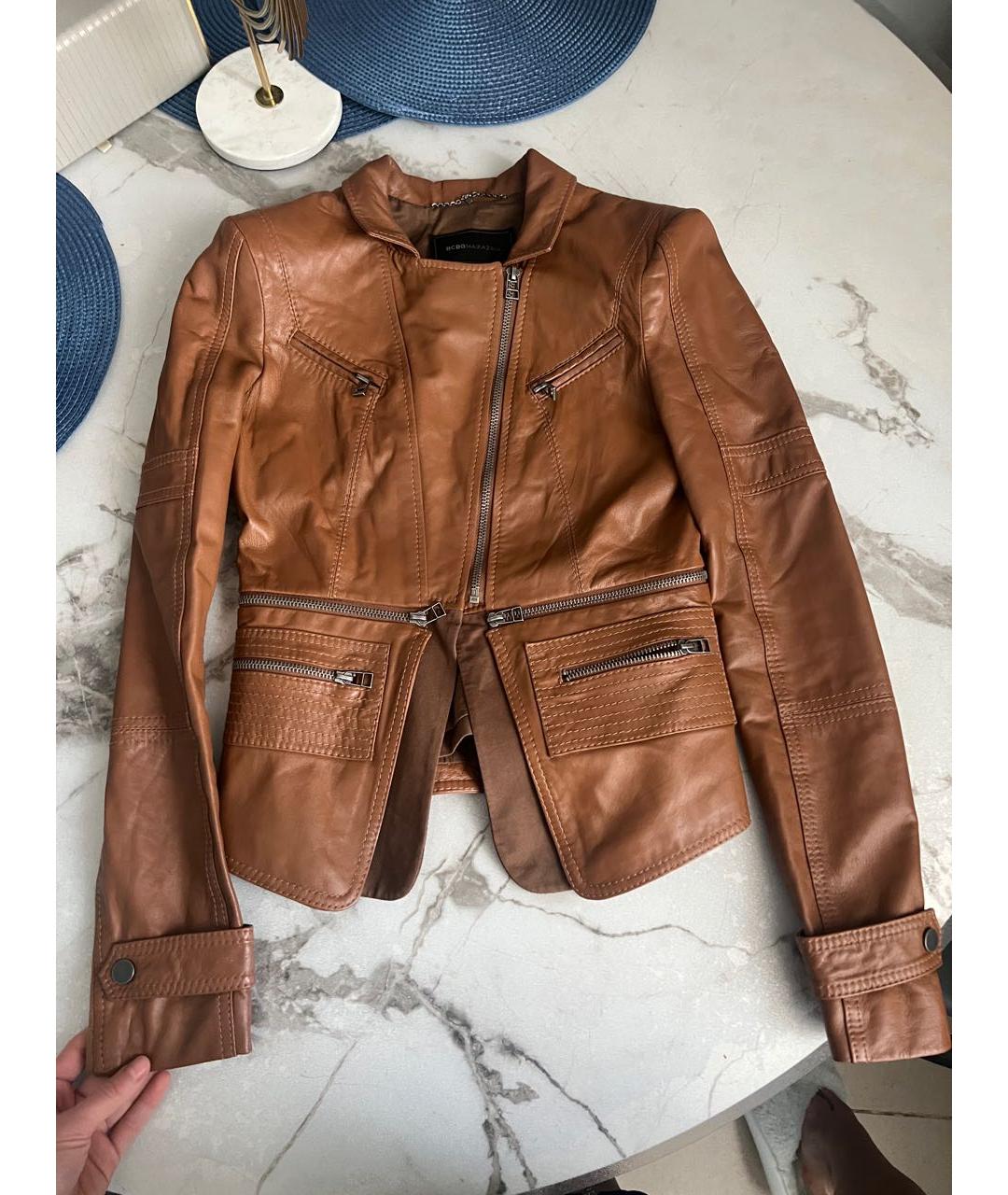 BCBG MAXAZRIA Коричневая кожаная куртка, фото 9
