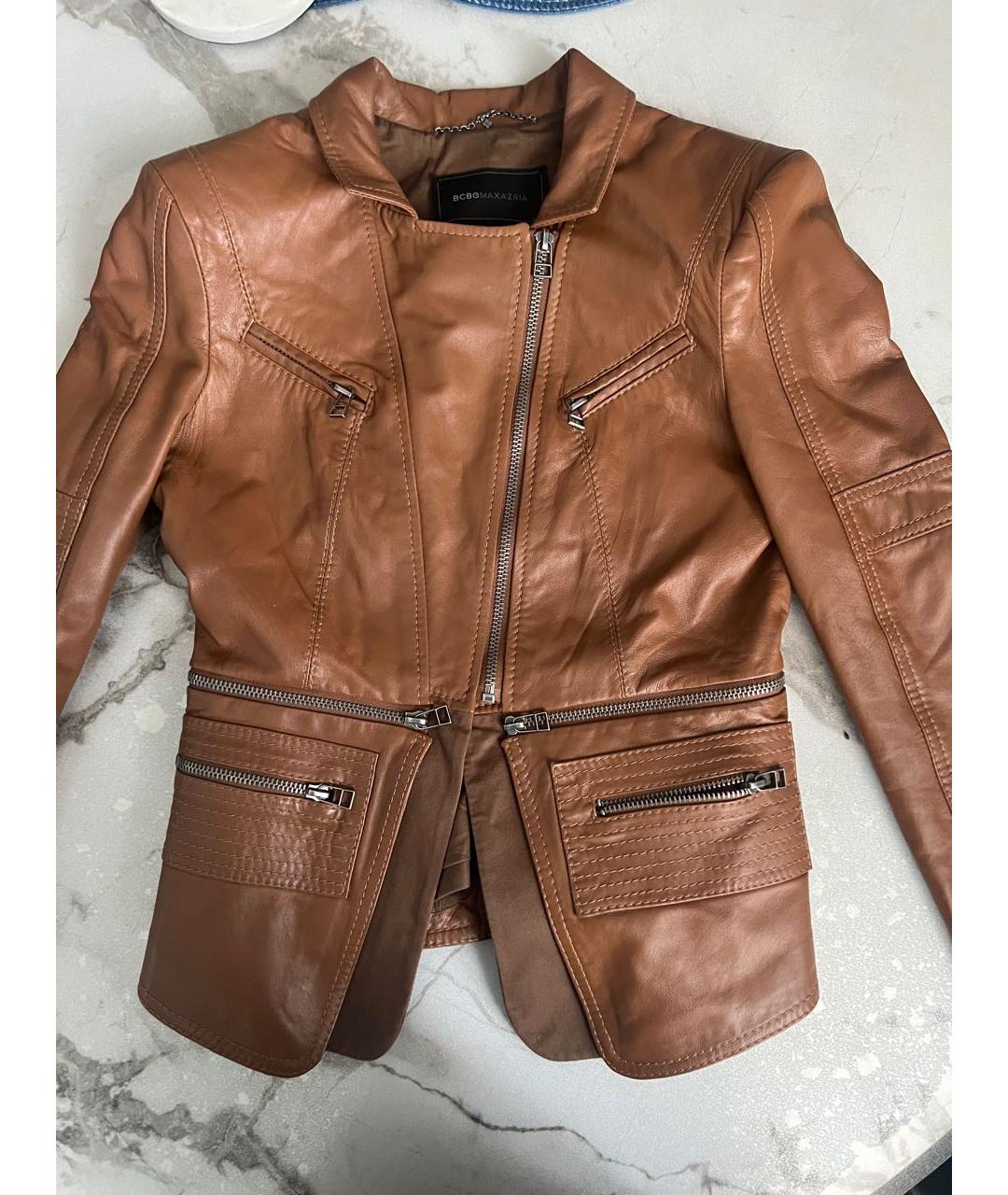 BCBG MAXAZRIA Коричневая кожаная куртка, фото 3
