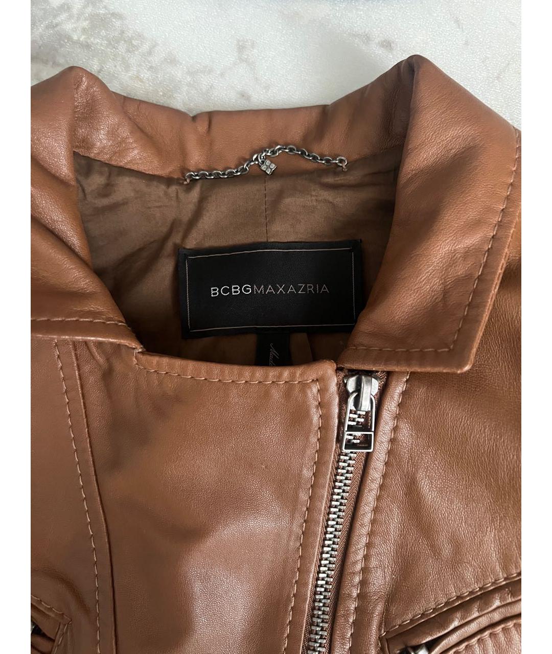 BCBG MAXAZRIA Коричневая кожаная куртка, фото 4