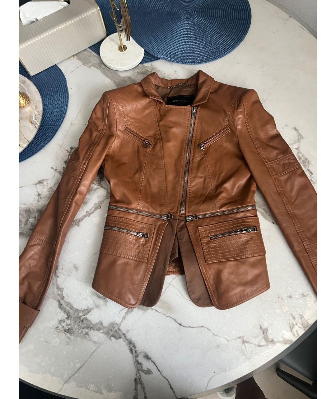 BCBG MAXAZRIA Коричневая кожаная куртка, фото 2