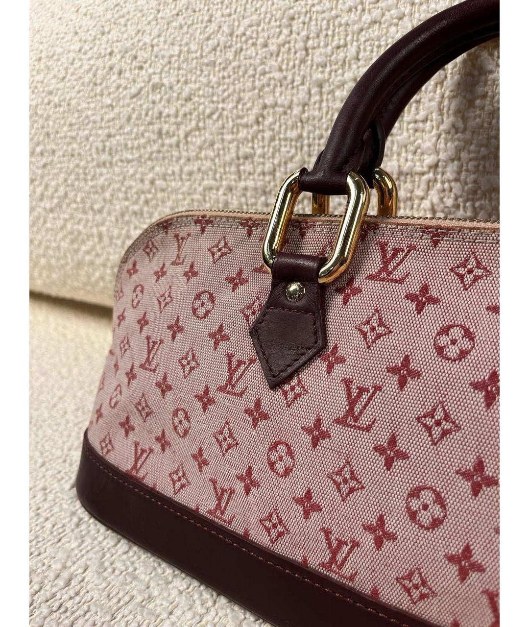 LOUIS VUITTON Бордовая тканевая сумка с короткими ручками, фото 8