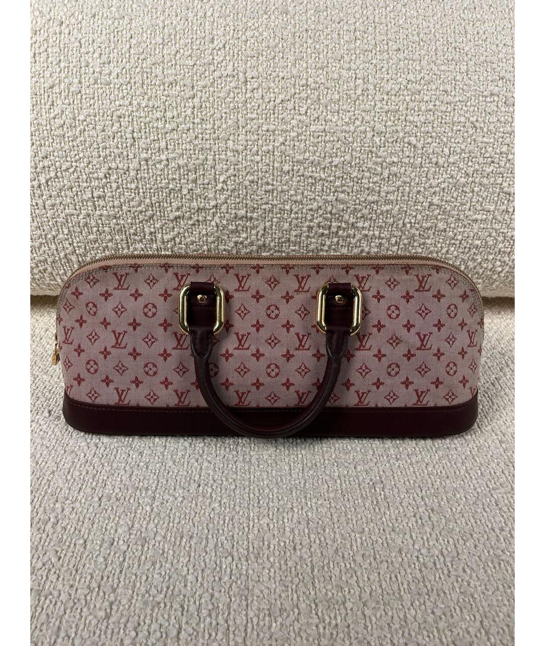 LOUIS VUITTON Бордовая тканевая сумка с короткими ручками, фото 3