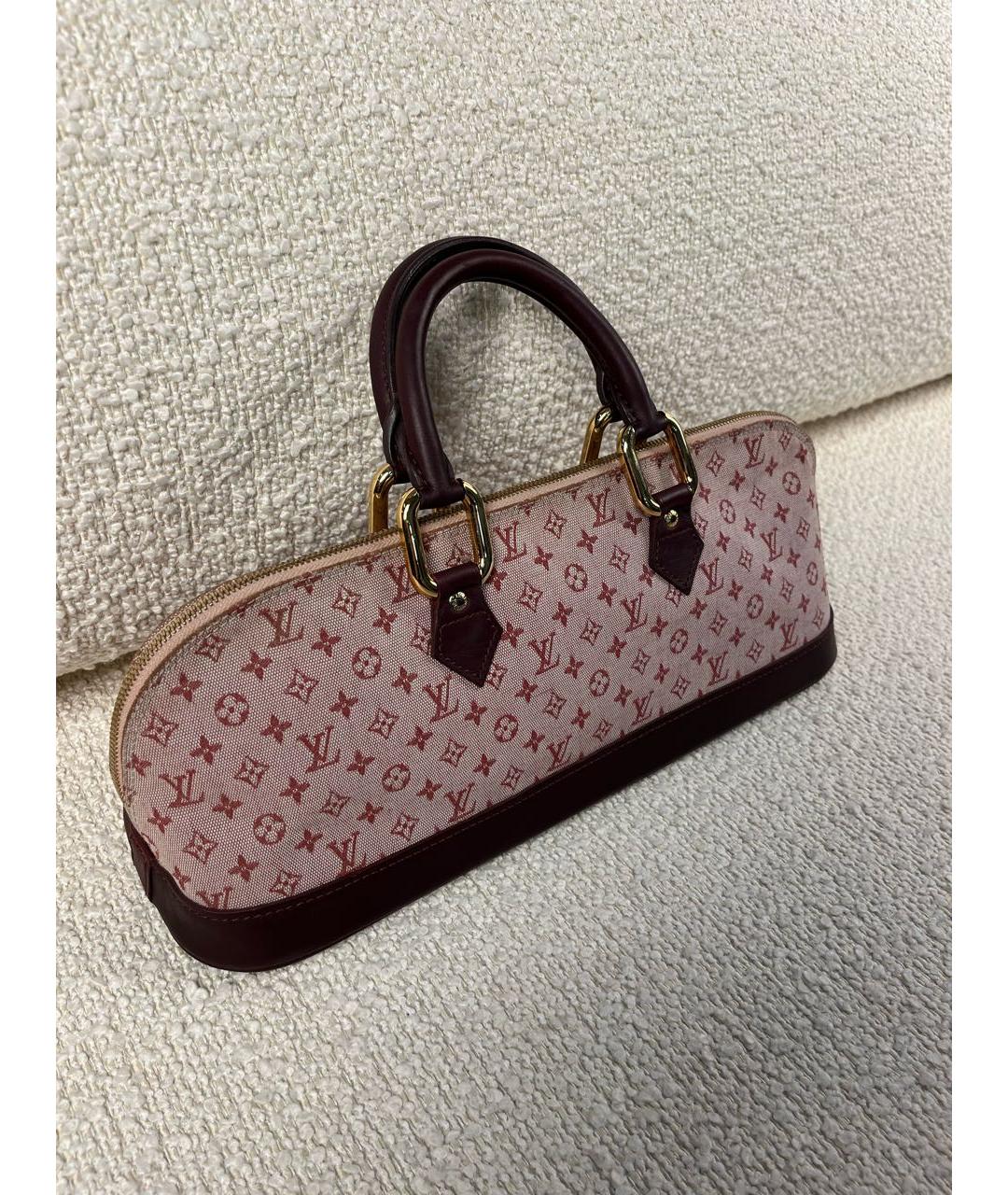 LOUIS VUITTON Бордовая тканевая сумка с короткими ручками, фото 2