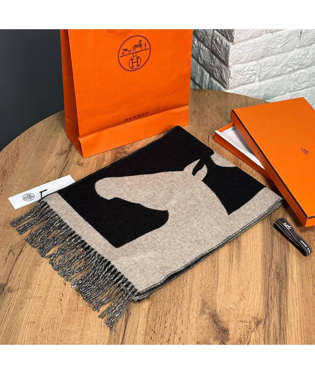 HERMES Бежевый кашемировый шарф, фото 2