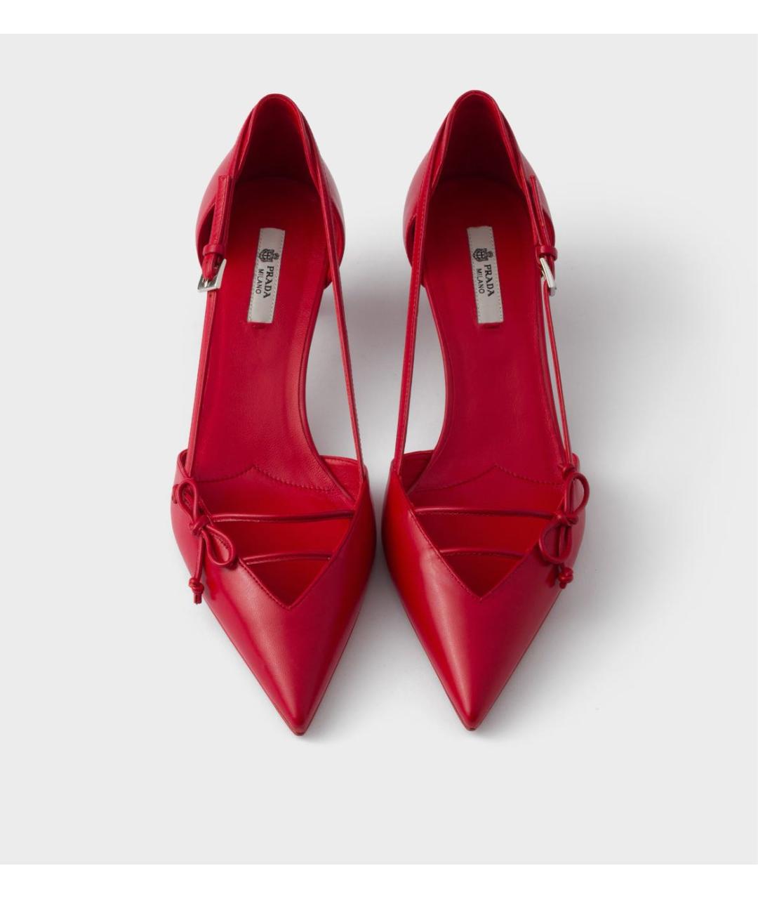 PRADA Красные кожаные лодочки на низком каблуке, фото 4