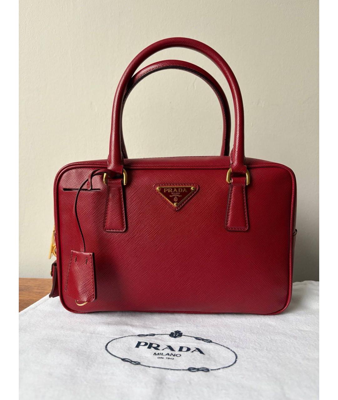 PRADA Бордовая кожаная сумка с короткими ручками, фото 3