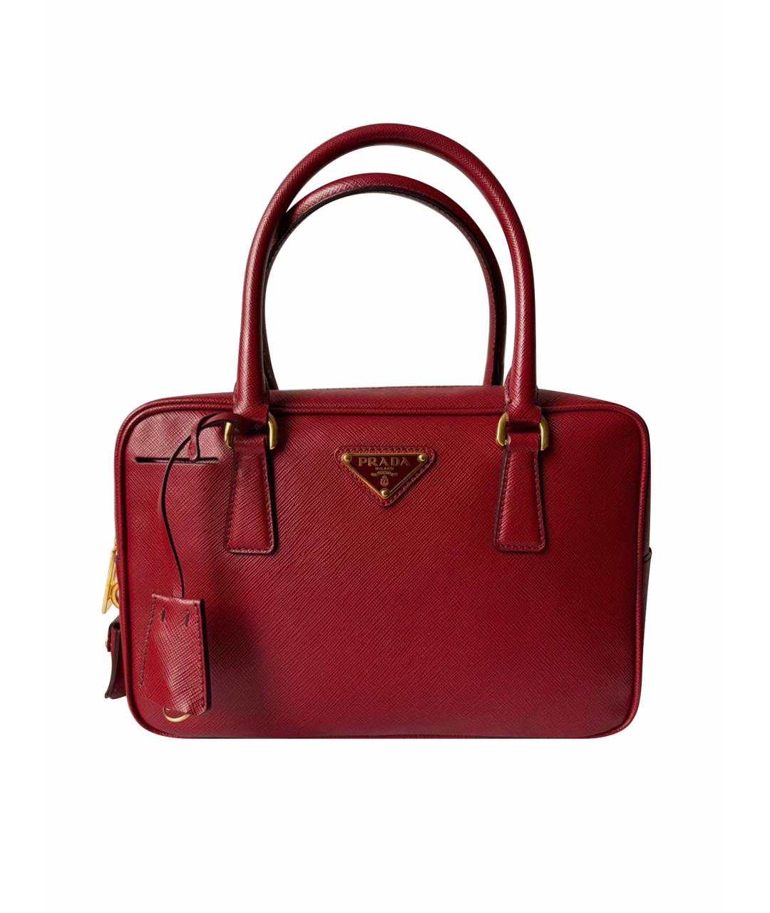PRADA Бордовая кожаная сумка с короткими ручками, фото 9
