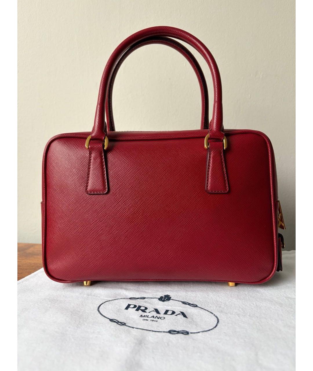 PRADA Бордовая кожаная сумка с короткими ручками, фото 4