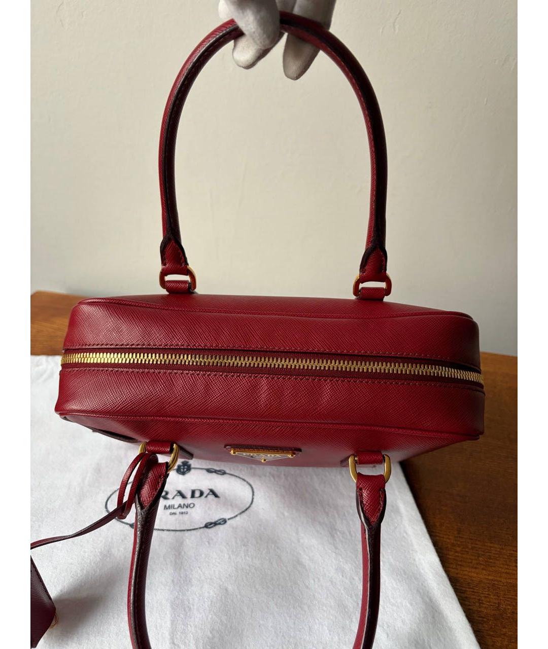 PRADA Бордовая кожаная сумка с короткими ручками, фото 6
