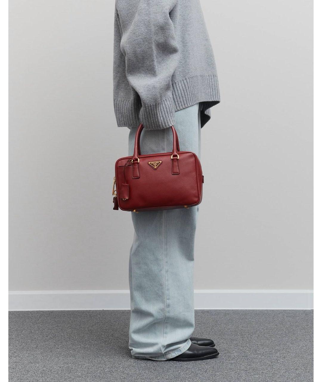 PRADA Бордовая кожаная сумка с короткими ручками, фото 2