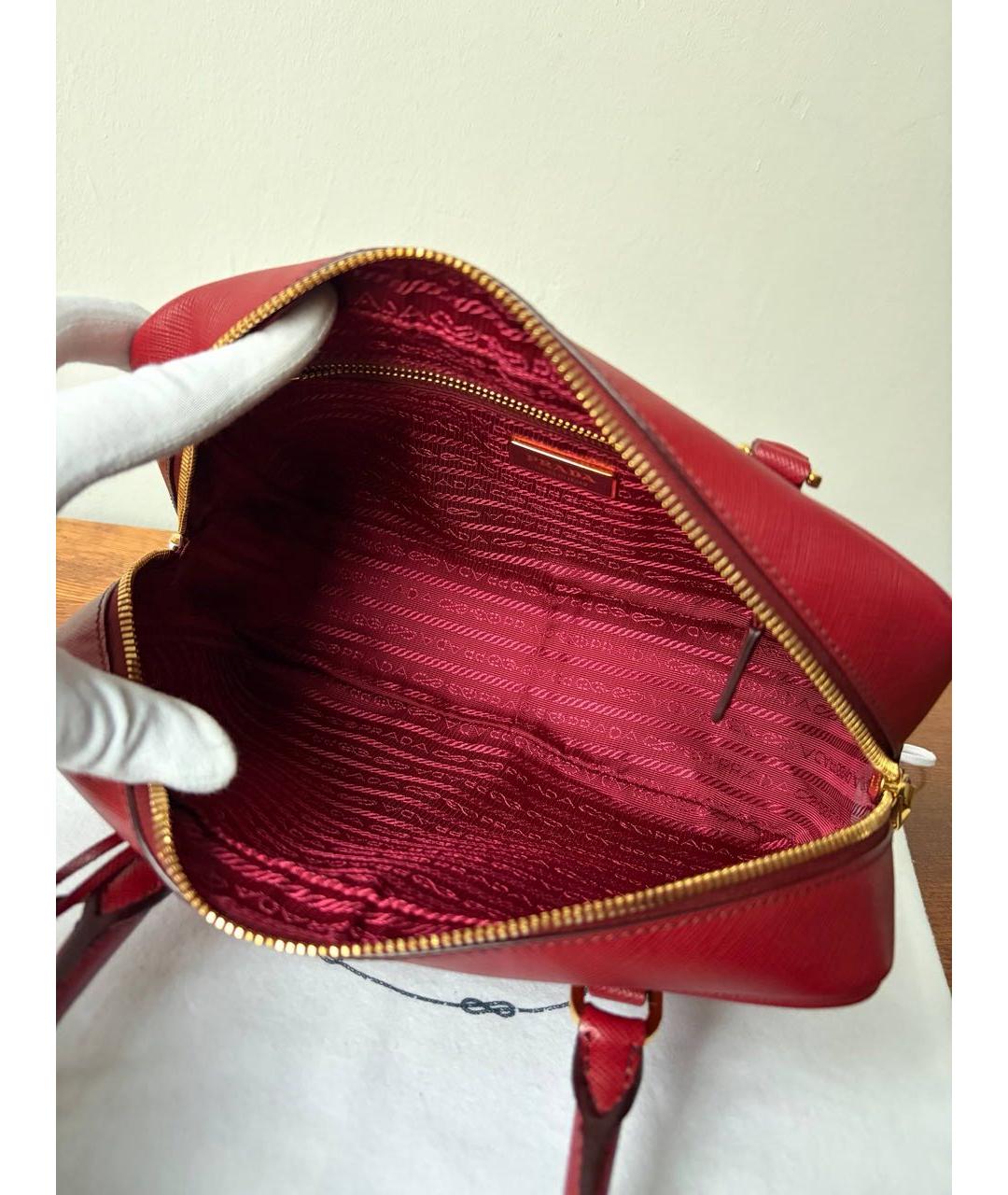 PRADA Бордовая кожаная сумка с короткими ручками, фото 7